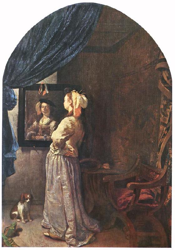 MIERIS, Frans van, the Elder Woman before the Mirror oil painting image